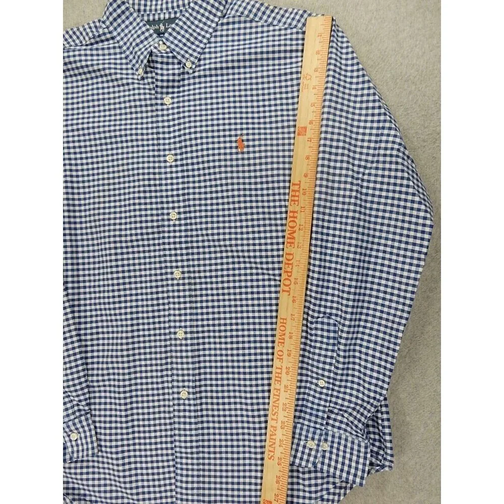 Ralph Lauren Blue and White Gingham Button-Down Dress Shirt